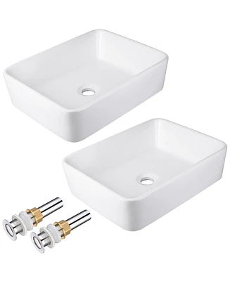 Yescom Aquaterior 2 Pcs Rectangle Porcelain Above Counter Vessel Sink Wash Basin with Drain