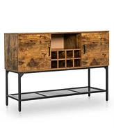 Slickblue Industrial Kitchen Buffet Sideboard with Wine Rack and 2 Doors-Rustic Brown