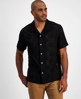 Guess Men's Emory Embroidered Short Sleeve Button-Front Camp Shirt