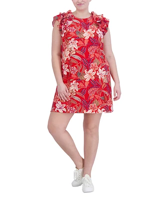 Jessica Howard Plus Size Floral Textured Ruffle-Sleeve Dress