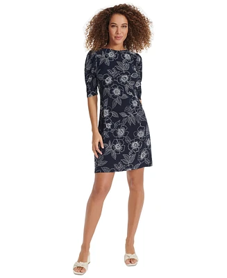 Tommy Hilfiger Women's Floral-Print Ruched-Sleeve Dress