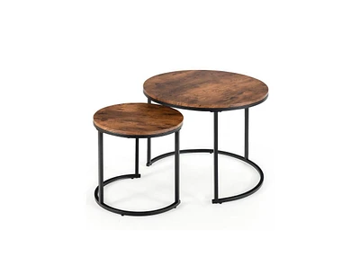 Slickblue Set of 2 Modern Round Stacking Nesting Coffee Tables for Living Room