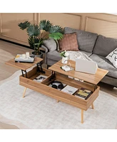 Slickblue 47 Inch Lift Top Coffee Table with 2 Hidden Compartments-Brown