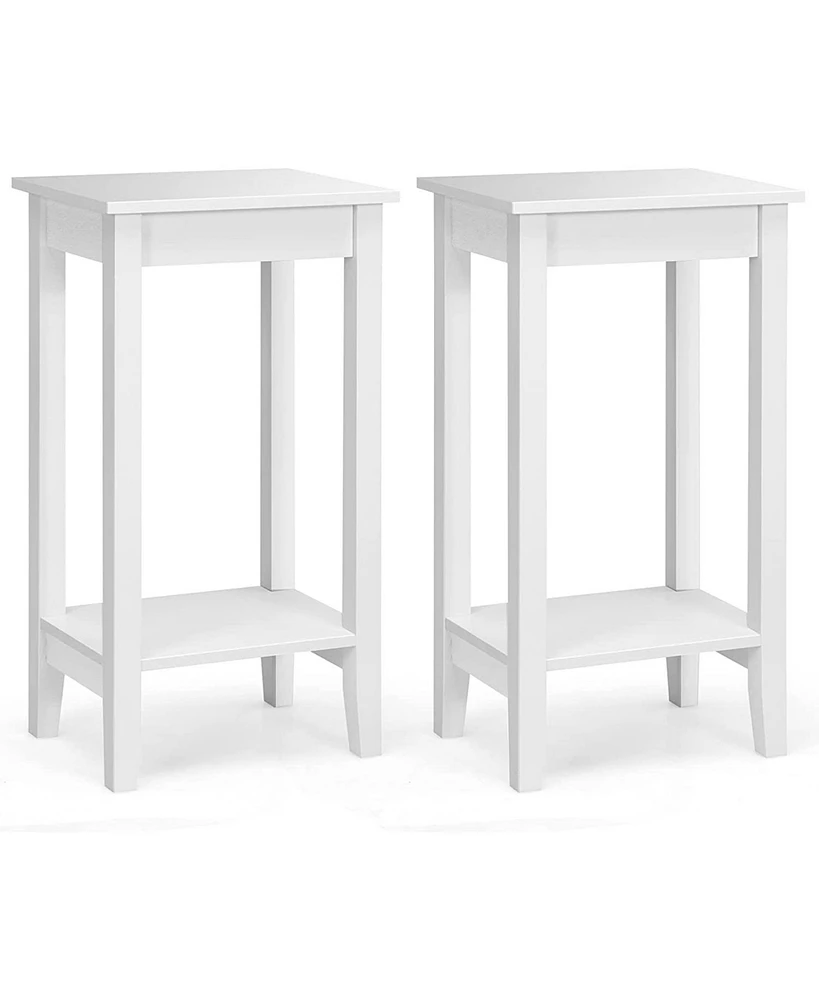 Slickblue Set of 2 Versatile 2-Tier End Table with Storage Shelf-White