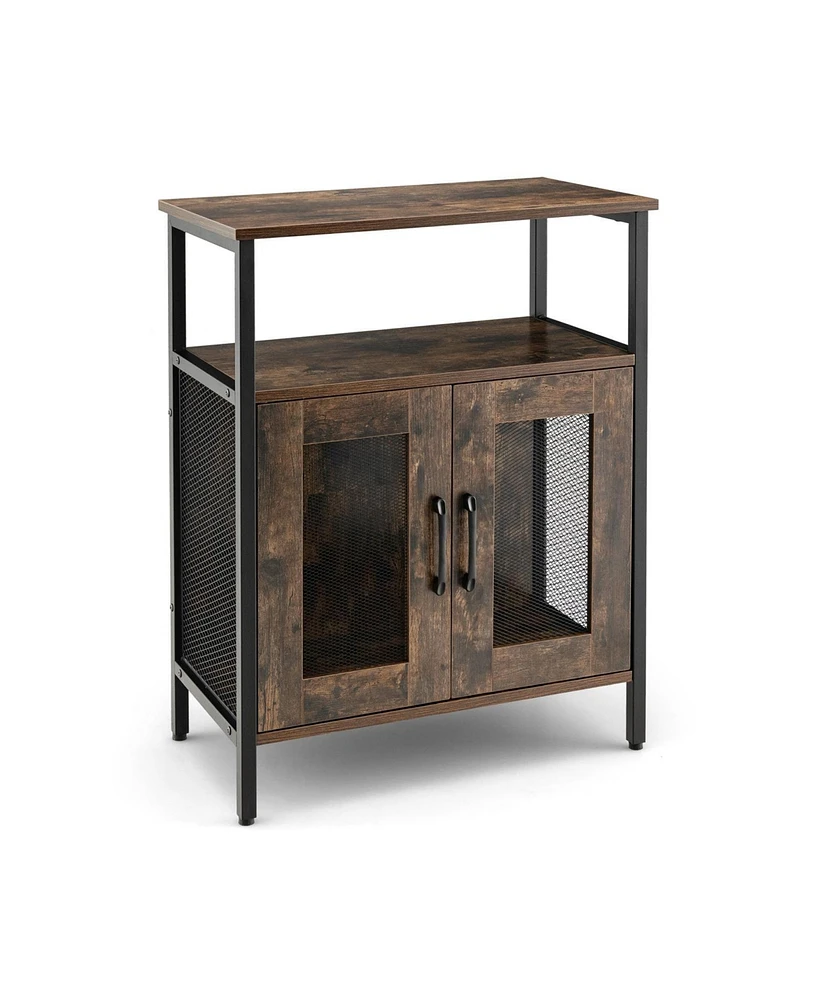 Slickblue Industrial Sideboard Buffet Cabinet with Removable Wine Rack-Rustic Brown