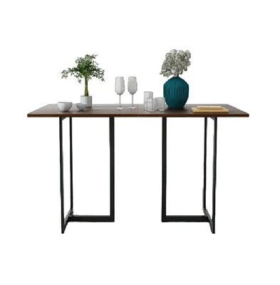 Slickblue Metal Frame Wood Top Console Dining Table Rectangular Kitchen Table Steel frame
