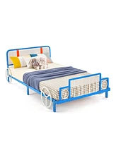 Slickblue Kids Bed Frame Car Shaped Metal Platform Bed with Upholstered Headboard