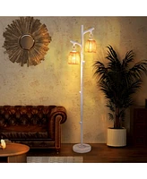 Slickblue 2 Light Tree Trunk Lamps with Wicker Shade-White