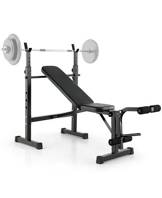 Slickblue Adjustable Weight Bench and Barbell Rack Set with Weight Plate Post