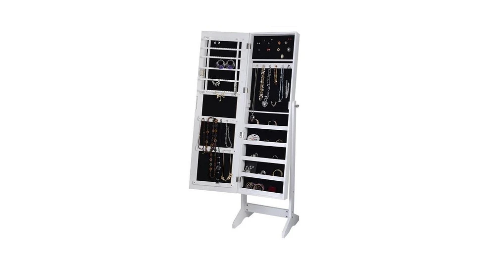 Slickblue New Jewelry Cabinet Mirrored Armoire Mirror Organizer Storage Box Ring W/Stand