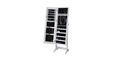Slickblue New Jewelry Cabinet Mirrored Armoire Mirror Organizer Storage Box Ring W/Stand