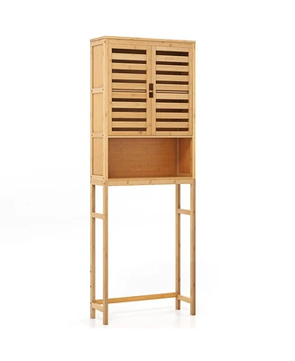 Slickblue Bamboo Over The Toilet Storage Cabinet Bathroom with Adjustable Shelf-Natural