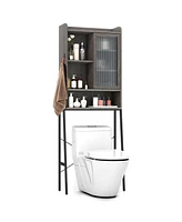 Slickblue Over the Toilet Storage Cabinet with Sliding Acrylic Door and Adjustable Shelves-Grey