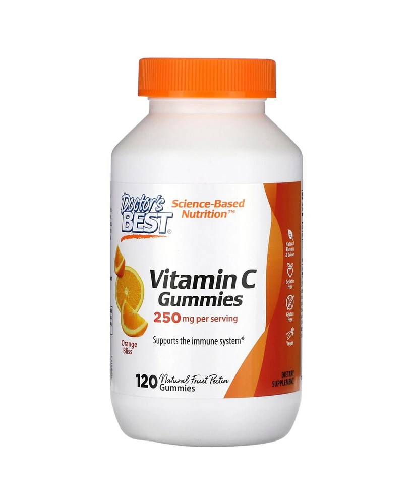 Doctor's Best Vitamin C Gummies Orange Bliss 250 mg - 120 Gummies (125 mg per Gummy) - Assorted Pre