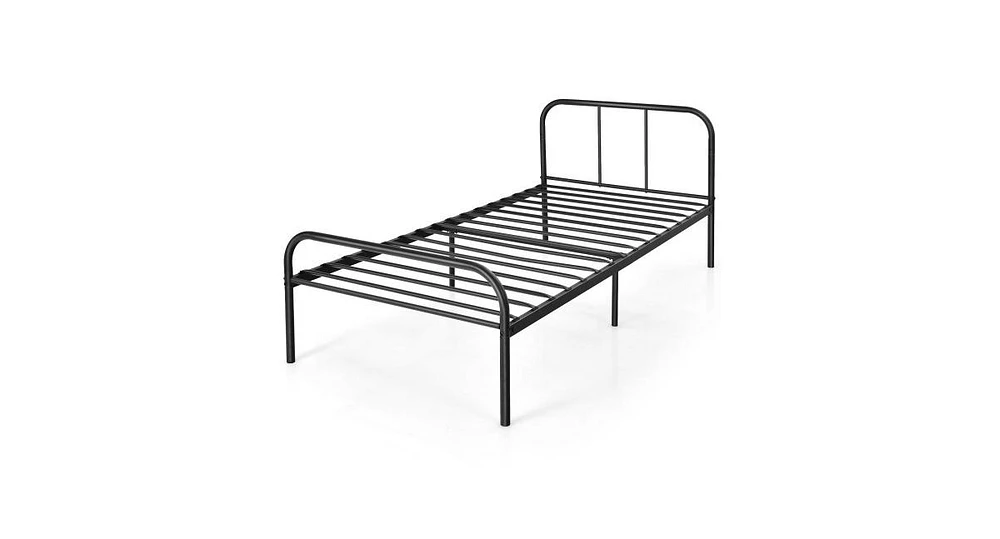 Modern Metal Bed Frame with Curved Headboard and Footboard