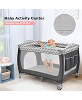 Slickblue 3-in-1 Portable Baby Playard with Zippered Door and Toy Bar