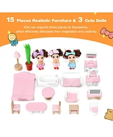 Sugift Wooden Dollhouse 3-Story Pretend Play set with Furniture and Doll Gift for Age 3+ Year