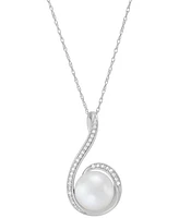 Honora Cultured Freshwater Pearl (9mm) & Diamond (1/10 ct. t.w.) Swirl 18" Pendant Necklace in 14k White Gold