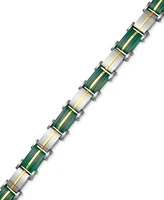 Men's Malachite Square Link Bracelet in Stainless Steel & Yellow Ion-Plate