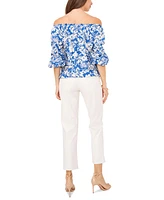 Vince Camuto Women's Floral Off The Shoulder Bubble Sleeve Tie Front Blouse