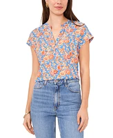 Vince Camuto Women's Floral Split Neck Short Sleeve Blouse