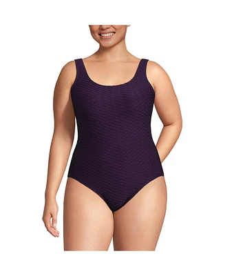 Lands' End Plus Chlorine Resistant Texture High Leg Soft Cup Tugless One Piece Swimsuit