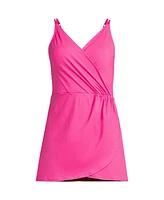 Lands' End Women's Chlorine Resistant Tulip Wrap Swim Dress One Piece Swimsuit