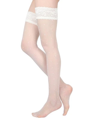 MeMoi Women's Seduction Sheer Allover Dot Thigh High Stockings