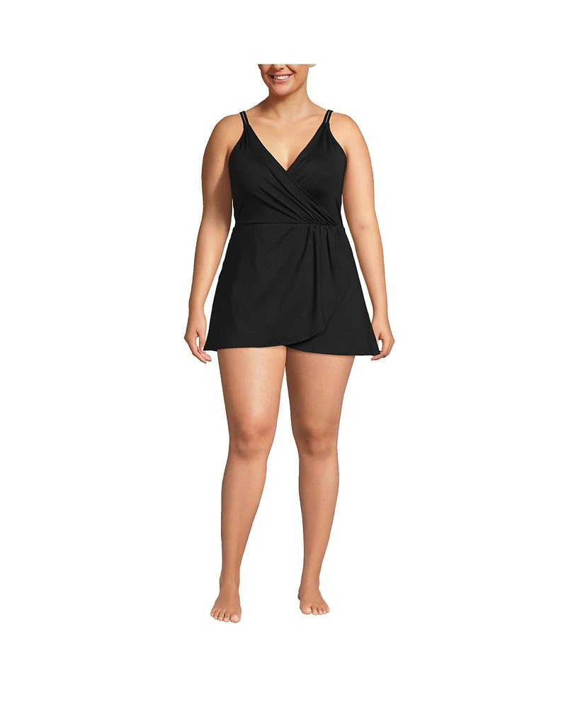 Lands' End Plus Dd-Cup Chlorine Resistant Tulip Wrap Swim Dress One Piece Swimsuit