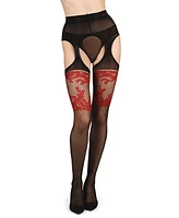 MeMoi Women's Lady Red Suspender 20 Denier Sheer Pantyhose