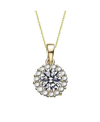 Genevive Classic Sterling Silver with Round Cubic Zirconias Halo Necklace