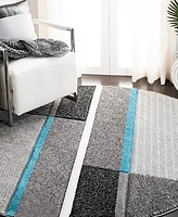 Safavieh Hollywood HLW711 Gray and Teal 6'7" x 6'7" Round Area Rug