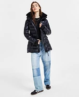 S13 Women's Greenwich Hooded Faux-Sherpa-Collar Puffer Coat