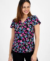 Jones New York Petite Printed V-Neck Flutter-Sleeve Top