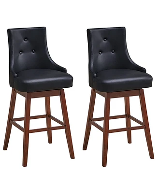 Sugift 2 Pieces 29 Inch Pub Height Swivel Upholstered Bar Stools with Wood Legs-29 inches