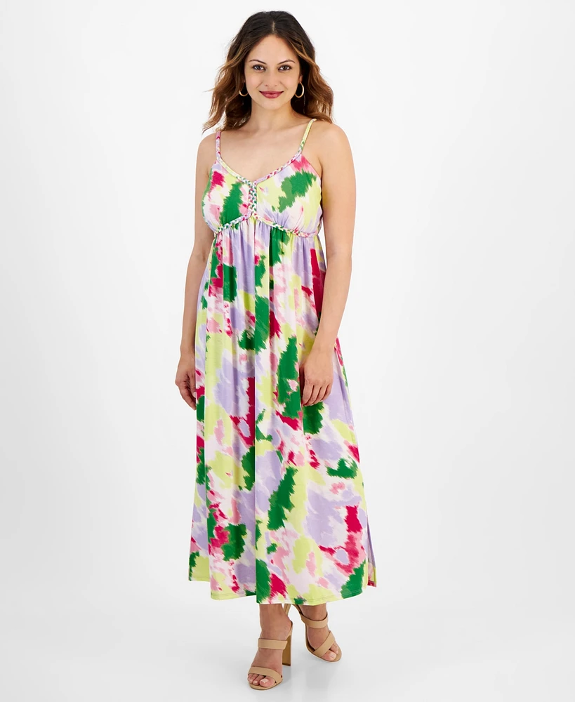 Jamie & Layla Petite Printed Braided-Strap Empire-Waist Maxi Dress