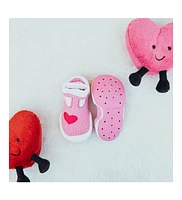 Komuello Infant Girl Breathable Washable Non-Slip Sock Shoes T-Strap Heart