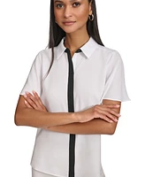 Karl Lagerfeld Women's Spread-Collar Button-Front Top