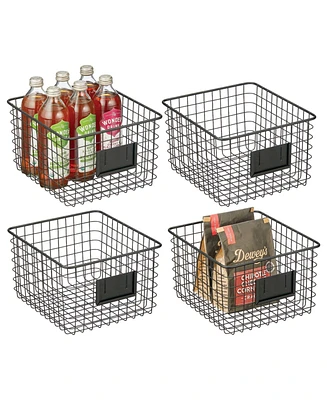 mDesign Small Steel Kitchen Organizer Basket - Label Slot, 4 Pack, Matte Black