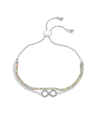 Unwritten Aurora Borealis Crystal Infinity Double Strand Bolo Bracelet