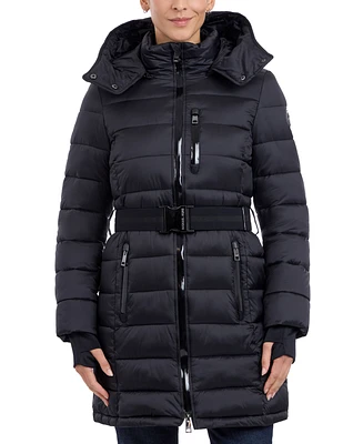 Michael Kors Women's Belted Hooded Puffer Coat, Created for Macy's