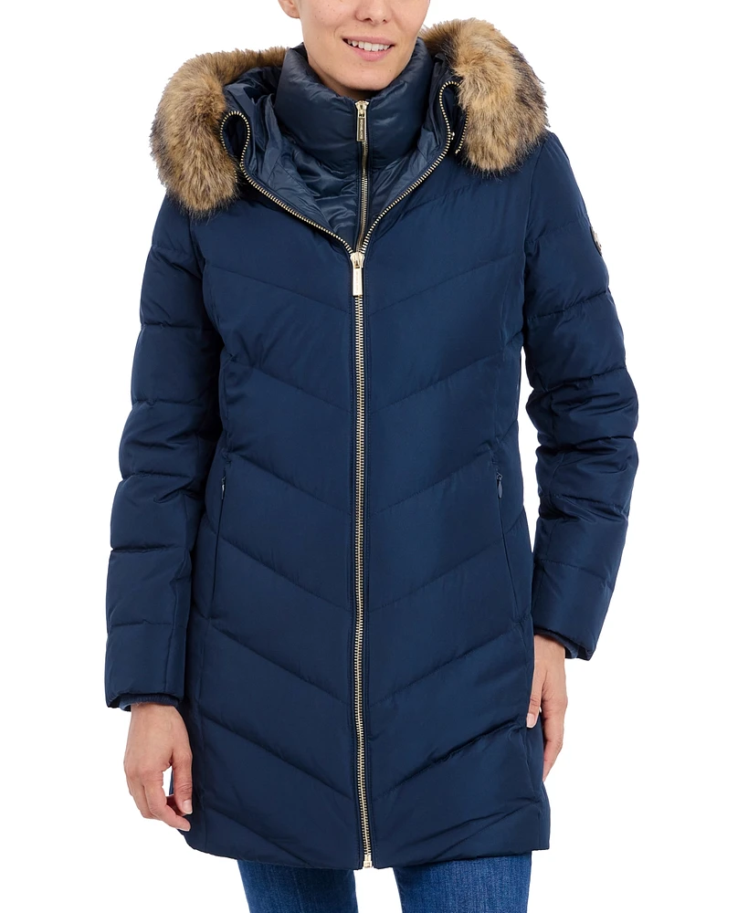 Michael Kors Women's Bibbed Faux-Fur-Trim Hooded Puffer Coat