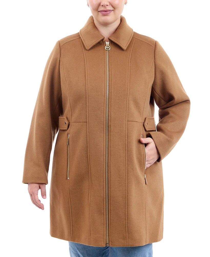 Michael Michael Kors Plus Size Club-Collar Zip-Front Coat, Created for Macy's