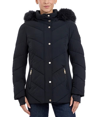 Michael Kors Women's Faux-Fur-Trim Hooded Puffer Coat, Created for Macy's