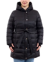 Michael Kors Plus Hooded Belted Down Puffer Coat, Created for Macy's