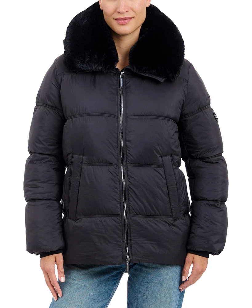 Michael Kors Women's Faux-Fur-Collar Hooded Puffer Coat, Created for Macy's