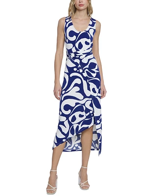 Donna Morgan Women's Printed Wrap-Waist Asymmetric Dress