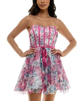 pear culture Juniors' Strapless Sweetheart-Neck Corset Dress