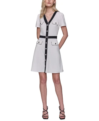 Karl Lagerfeld Paris Women's Two-Tone Button-Front Dress