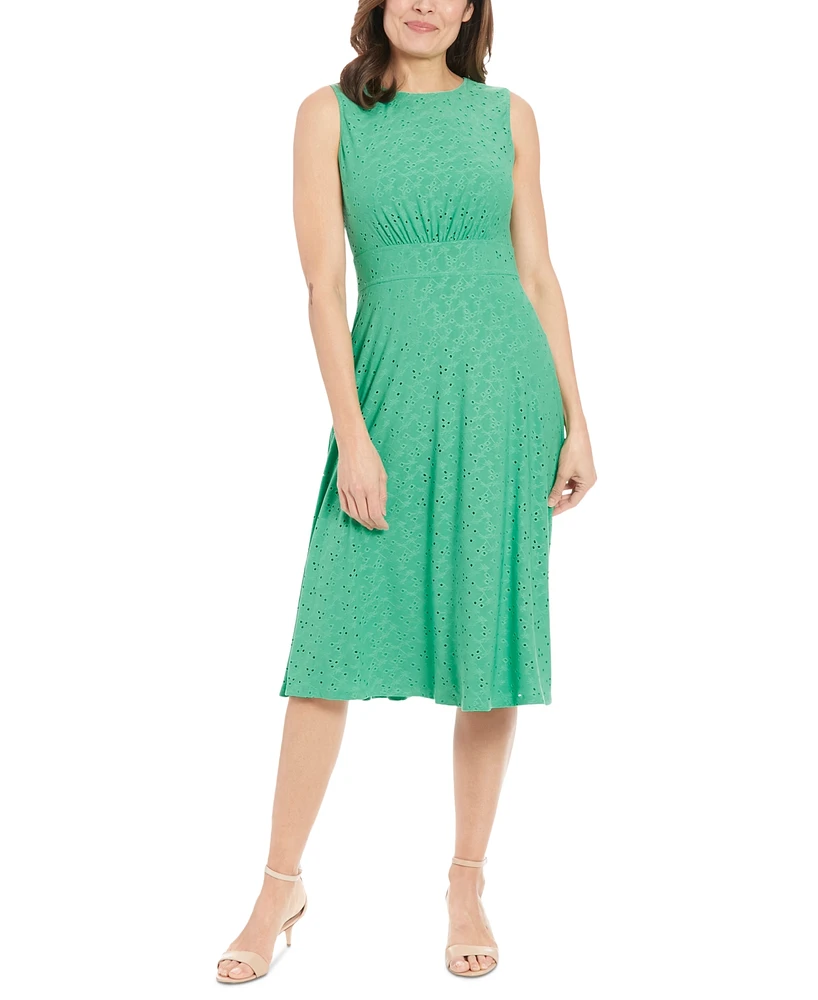 London Times Women's Eyelet Fit & Flare Dress